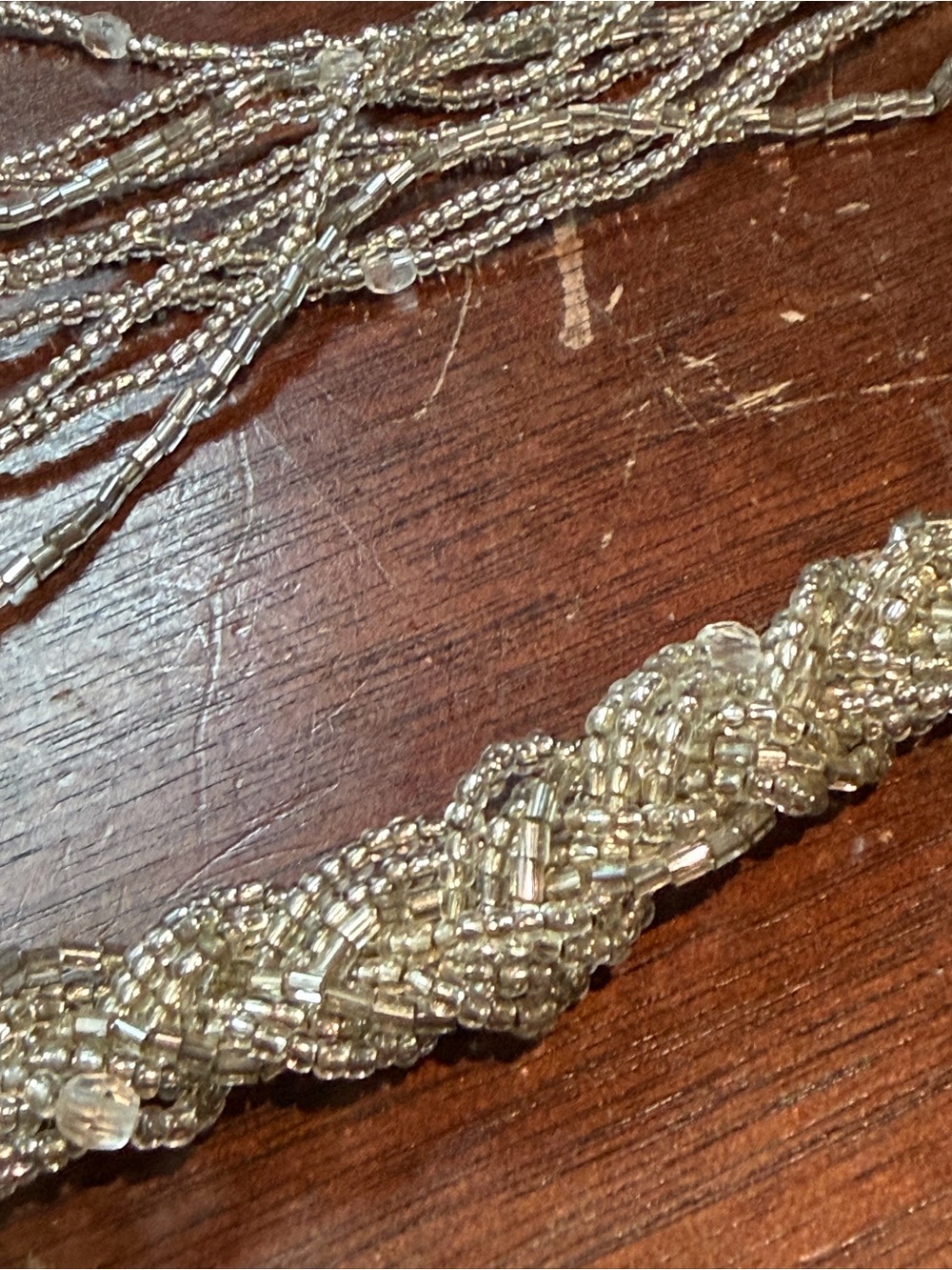 New York & Company Metallic Silver Multi-Strand Beaded Belt